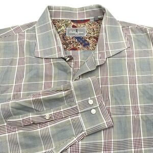 BOBBY JONES Mens XXL 100% Cotton Plaid Long Sleeve Button Up Dress Shirt Paisley